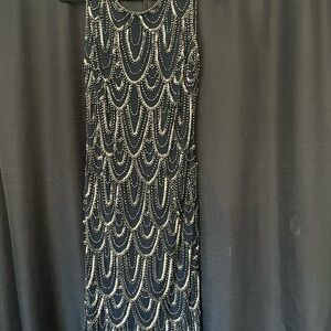 Pisarro Nights Navy and Silver Beaded Dress